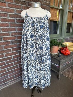 Natural Life boho/hippie blue floral block print sundress w/removable belt.Sz XL